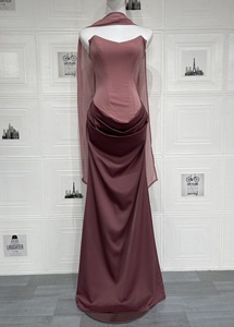 Nuovo <span class=keywords><strong>Abito</strong></span> <span class=keywords><strong>Lungo</strong></span> da Donna 2026 in Raso Monocolore, Senza Spalline, Attillato, Sexy, con Scollo Profondo e Schiena Scoperta, con Nastro in Raso e <span class=keywords><strong>Tulle</strong></span> 3579 - Product Image 5