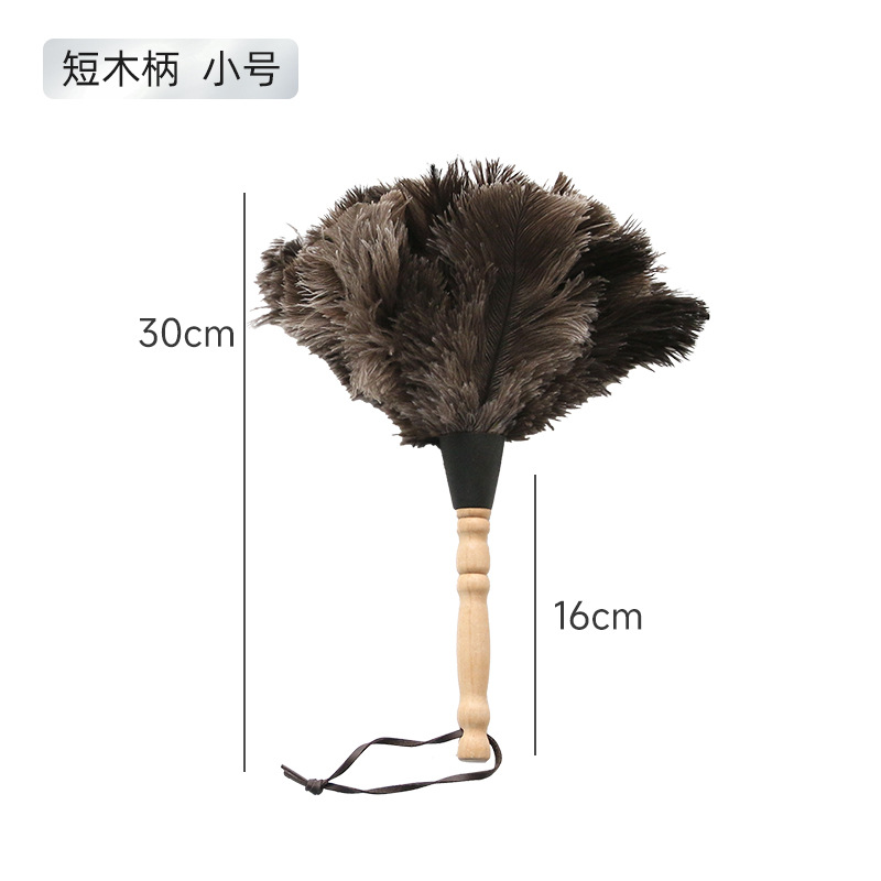 Short wooden handle small size ostrich feather duster