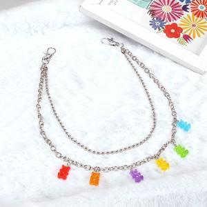 Chaîne de taille en acrylique avec pendentif ours pour femme, chaîne de pantalon tendance, usage quotidien, design double couche en alliage de zinc - Product Image 4