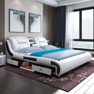 Modern Minimalist Leather Smart Massage Bedroom <strong>Bed</strong> <strong>Under</strong> Storage 2 <strong>Drawers</strong> Comfortable Soft Multi-functional <strong>Bed</strong> Frame - Product Image 1
