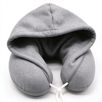 Oreiller de voyage en U personnalisable avec capuche, garnissage en microbilles, anti-ronflement et anti-bactérien, design portable, 100 % polyester