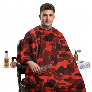 Capa de Corte de Pelo Portátil con Camuflaje Rojo, Impermeable, para Salón de Belleza, Capa de Barbero de Poliéster Suave con Cierre a Presión - Product Image 2