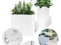 Pot Tanaman Bunga Persegi Panjang Besar untuk Luar Ruangan, Wadah Tanaman dari Fiberglass Hitam 50x50x90cm, Modern untuk Rumah dan Taman, Dapat Digunakan di Dinding dan Lantai