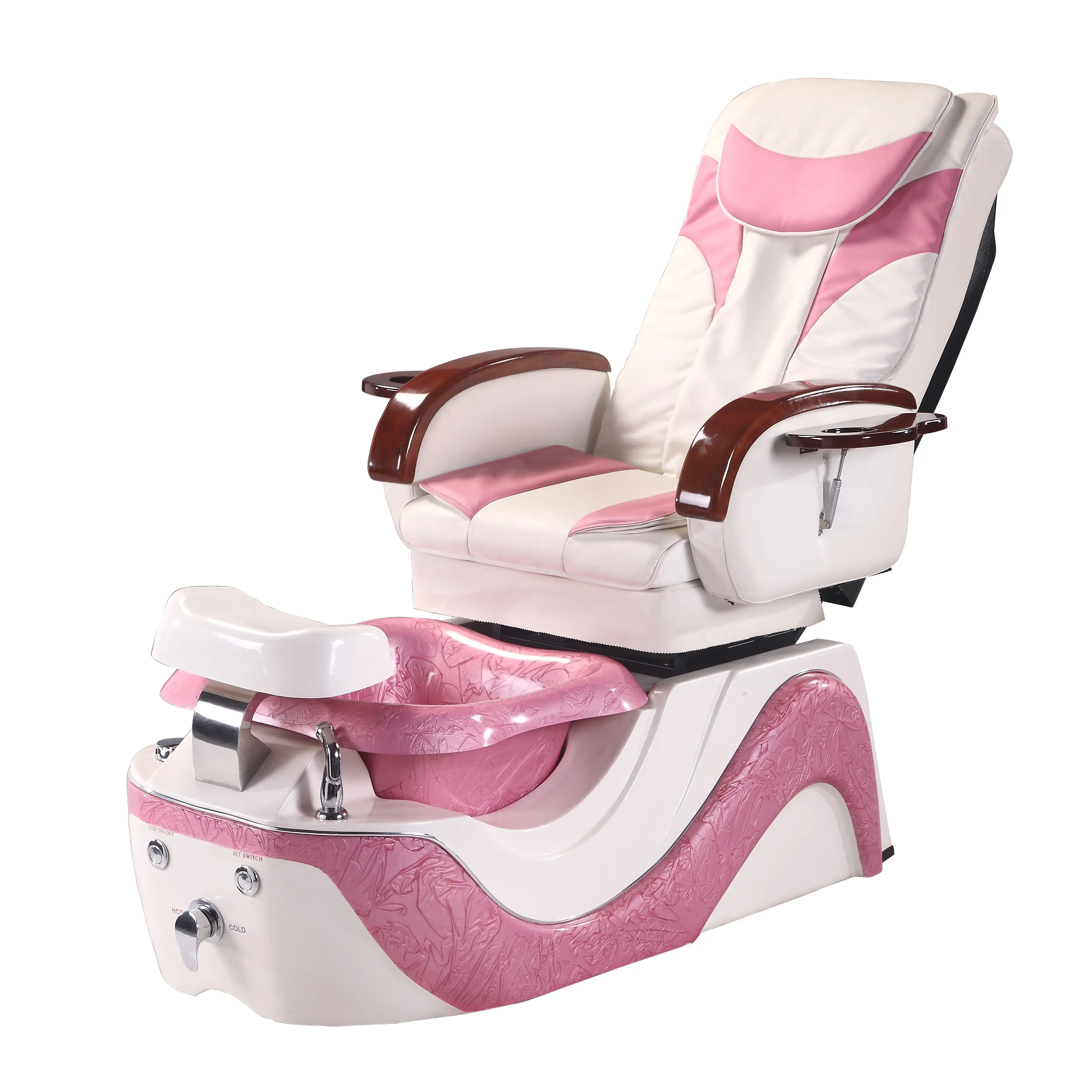 Pink professional spa manicure and pedicure massage chair with footbath bowl