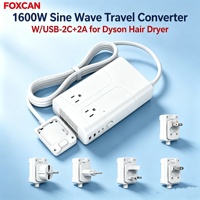 Transformateur de tension Foxcan 1600W, convertisseur de voyage double AC à onde sinusoïdale, 220V vers 110V, multiprise pour sèche-cheveux Dyson