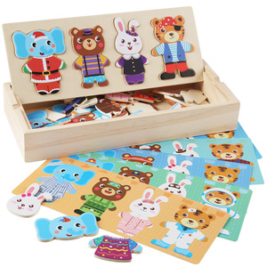 Hot bambini in età prescolare precoce educazione animale in legno trasformare i vestiti Montessori <span class=keywords><strong>puzzle</strong></span> per ragazzi - Product Image 1