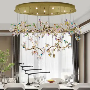 Lustre de cristal luxuoso duplex com luz americana personalizada de fábrica, lustre de galho de árvore para venda