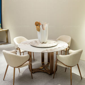 Juegos de mesa de comedor de mármol redondo blanco de estilo de lujo moderno con tocadiscos y 6 sillas para muebles de restaurante - Product Image 2