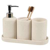 Ensemble d'organisateurs de salle de bain en résine texturée imitation travertin CF, antidérapant, avec distributeur de savon, porte-brosse à dents et plateau pour gobelets
