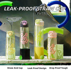 Cute Tritan Straw <b>Water</b> <b>Bottle</b> with Flip up Lid <b>BPA</b> <b>Free</b> Unisex Anti-Slip Dishwasher Safe Portable Drinkware for Outdoor School - Product Image 2