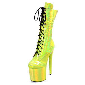Bottes à talons pour femme, chaussures de danse sur barre à bout rond, talons fins, plateforme, 20 cm - Product Image 2