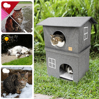 Lit Cube Pliable Imperméable pour Extérieur, Maison de Chat, Tour de Villa à 2 Niveaux, Motif Animal Solide Amovible et Boîte de Sommeil Inclus