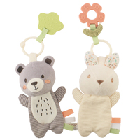 Ensemble de jouets suspendus pour poussette et berceau en polaire douce écologique certifiée OEKO-TEX, avec hochet à clipser Lapin et Dinosaure