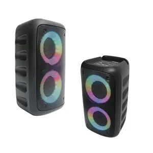 ABS-3202 Speaker nirkabel portabel, Speaker Woofer ganda 3 inci dengan Radio FM lampu LED warna-warni, Speaker Karaoke pesta DJ