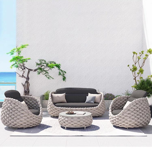 Meubles de jardin modernes Ensemble confortable de chaise de canapé en corde Coussin imperméable durable tissé à la main pour l'hôtel Villa Backyard - Product Image 5