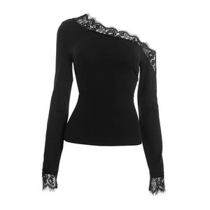 Camiseta Viviblook Y25TP539 para Mujer, Ropa de Otoño Invierno, Nueva Camiseta con Hombros Descubiertos y Cuello de Encaje para Damas - Product Image 6