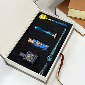 Set regalo con sigillo di cera personalizzato Set per timbro di vetro penna calamaio blu rosso giallo verde - Product Image 1
