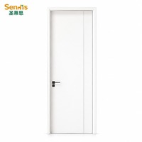 Porte de chambre moderne en MDF peint, rainurée verticalement à droite, insonorisée, résistante aux rayures, OEM/ODM, pour usage hôtelier