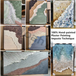 Décor à la maison fait à la main plâtre plage oeuvre océan vagues paysage marin abstrait texturé 3D mur Art sur toile écologique - Product Image 1