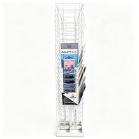 Présentoir rotatif à quatre faces en fil blanc pour magazines, support d'information, présentoir de brochures pour le service commercial d'hôtel, fourni directement par l'usine