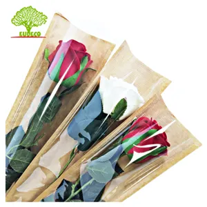 定制Bopp + 牛皮纸花卉包装袋包装袋单玫瑰花袖