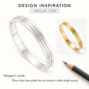 Brazalete de Zirconia de Tres Líneas, Acero Inoxidable con Baño de Oro de 14K, Diseño de Banda Paralela en Tono Dorado - Product Image 4
