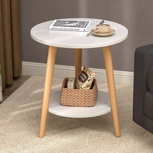 <b>Sofa</b> Side Table With Storage Shelf Round Wooden Legs Warm White Top <b>Small</b> Apartment <b>Bedroom</b> Coffee Table - Product Image 1