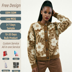 <span class=keywords><strong>Cardigan</strong></span> Lavorato a Maglia con Motivo Floreale Retrò per Donne, Stile Vintage Anni '70, Motivo a Spirale Marrone, Maglione con Bottoni, Morbido Abbigliamento Casual da Donna - Product Image 4