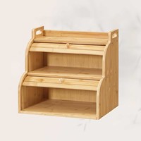 Op maat gemaakte bamboe brooddoos voor aanrechtblad, 2-laags broodopbergbak met deksel en handvat, houten voedselcontainer voor restaurants