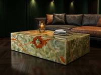 Table basse rectangulaire moderne en onyx vert pakistanais poli SH STONE, design bas, meubles de salon pour appartement