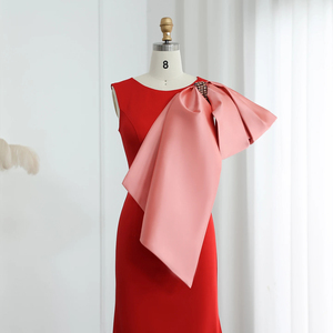 Jancember SF121 Robe de soirée sirène sans manches rouge modeste avec nœud - Product Image 3