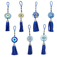 Pendentif rond en résine plastique peint aux yeux bleus, avec breloque bouche de poisson et cordon tressé à la main, orné d'un œil porte-bonheur, pour voiture