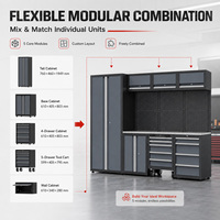 Système de rangement modulaire en acier durable pour garage, ensemble d'armoires à outils d'atelier avec chariot à outils à 5 tiroirs