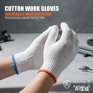 Guantes de Trabajo de Algodón Blancos con Puño Azul Antideslizantes Duraderos de Uso General Textura Lisa Sin Polvo Sin Látex - Product Image 4