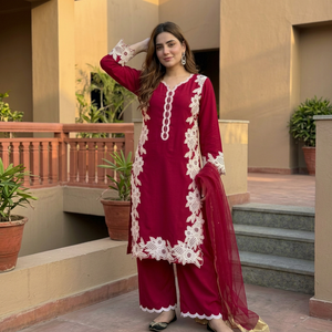 Ensemble Salwar Kameez en Soie Naturelle pour Femme, Broderie Lourde, Palazzo, Dupatta, Dentelle Florale, Tenue de Mariage et de Fête - Product Image 1