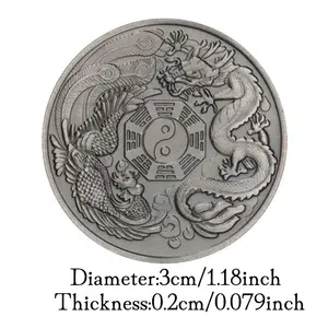 Dragon And Phoenix Tai Chi Bring You Good Luck Traditional Collectible Gift Copper Plated Collection Art Commemorative Coin