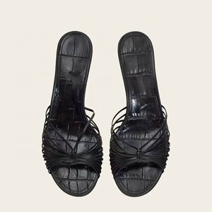 <b>Big</b> Size 44 Low Cut Out Metal Heels Shoes Women Dress Slippers Open Toe Sandals Summer on Mules - Product Image 4
