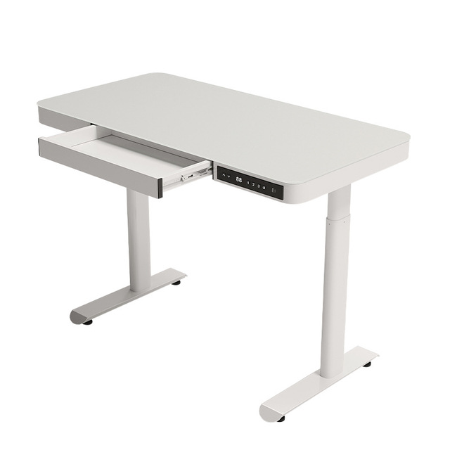 Factory Direct Smart Electric Standing Desk, Tempered Glass Top with Drawer, Easy Assembly Height-Adjustable Home Office Desk