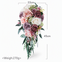 Ramo de Novia Vintage en Forma de Lágrima, Rosa Artificial Europea, Decoración para Fotografía, Ramo de Boda Artificial Retro en Color Morado Vino Tinto