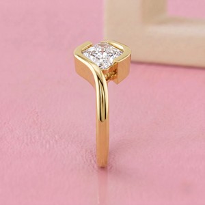 Asscher Cut Diamond Bypass Solitaire Engagement Ring in Solid Gold with Bezel Wave Band for Designer Bridal Jewelry - Product Image 2