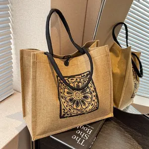 Large Capacity Personalized Linen Tote Bag Reusable Custom Tote Shopping Promotional Bags