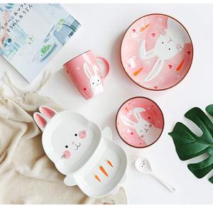 Ceramic <strong>Dinner</strong> <strong>Set</strong> for <strong>Children</strong> Toddler Plates Divided Dinnerware, Cartoon Kids Cups, Bowls and Flatware - Product Image 3