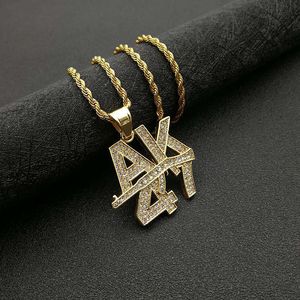 Collier pendentif lettre AK47 Yunnique en acier inoxydable plaqué or, serti pavé, bijoux hip-hop, cadeau pour homme - Product Image 1