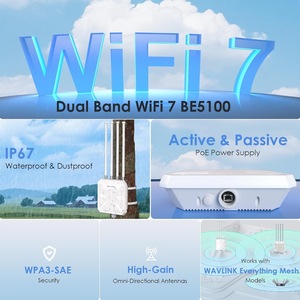 WAVLINK WN573HBE2, extensor de <span class=keywords><strong>WiFi</strong></span> de alta potencia impermeable BE5100 para exteriores, de doble banda Wi-Fi amplificador de señal, enrutador de malla inalámbrico <span class=keywords><strong>WiFi</strong></span> 7 - Product Image 3