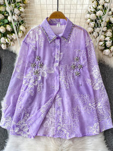 Camicia <span class=keywords><strong>in</strong></span> <span class=keywords><strong>Tulle</strong></span> con Ricami Elaborati, Protezione Solare, Maniche Lunghe, Moda Lussuosa per Donna, Primavera Estate - Product Image 3