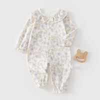 Großhandel Baby Mädchen Langarm Blumen-Jumpsuit mit Rüschenkragen Neugeborenen-Strampler für den Alltag Anpassbar für Babybekleidungs-Händler