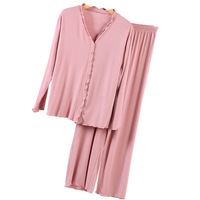 Ensemble de pyjama pour femmes en modal fin, respirant, extensible, long, confortable et frais, vêtements de maison, col en V ample, printemps-été