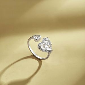 Dylam Fashion Design Trendy <b>Silver</b> Jewellery Rhodium 18K Gold Plated Open <b>Adjustable</b> Double Heart Shape <b>Silver</b> <b>Rings</b> - Product Image 4