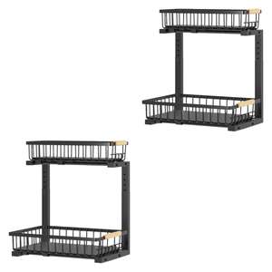 Organizador negro de 2 niveles debajo del fregadero con gabinete extraíble para herramientas de almacenamiento de oficina Limpieza de especias Uso en el baño - Product Image 4