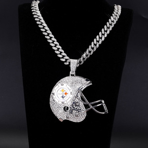 Pendentif personnalisé surdimensionné avec logo d'équipe, entièrement serti de cristaux, pendentif Championnat Pittsburgh Steelers, collier chaîne cubaine - Product Image 2